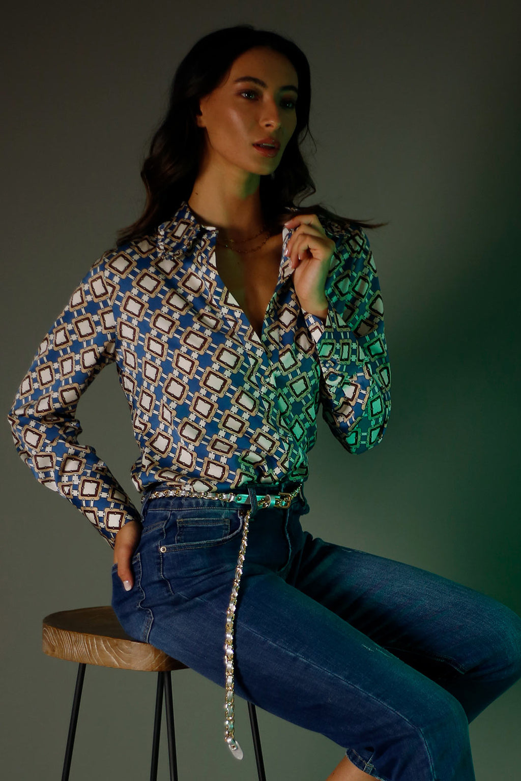 Blue Silky Ruffle Slim Fit Shirt - SALE