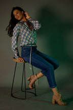 Blue Silky Ruffle Slim Fit Shirt - SALE