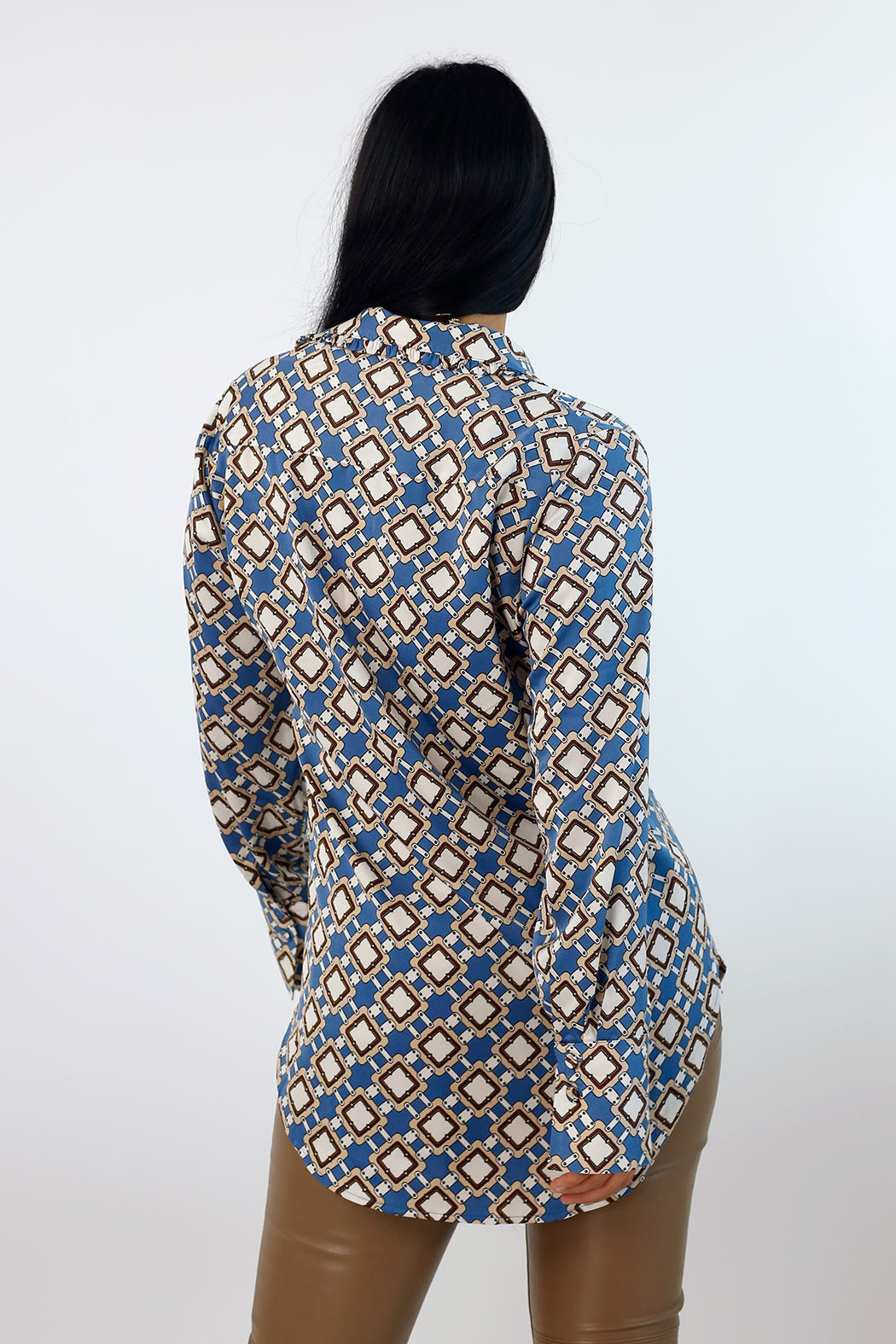 Blue Silky Ruffle Slim Fit Shirt - SALE