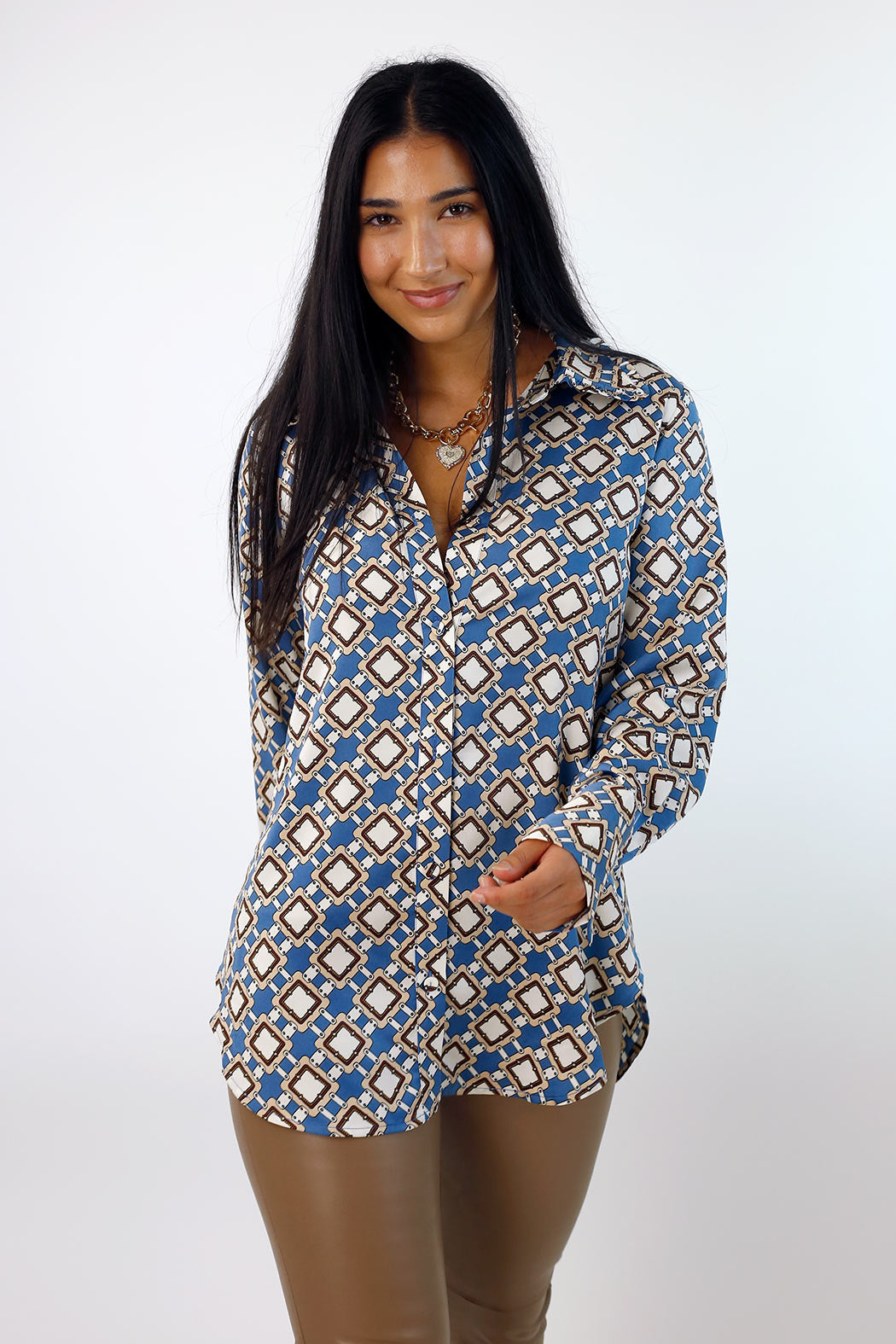 Blue Silky Ruffle Slim Fit Shirt - SALE