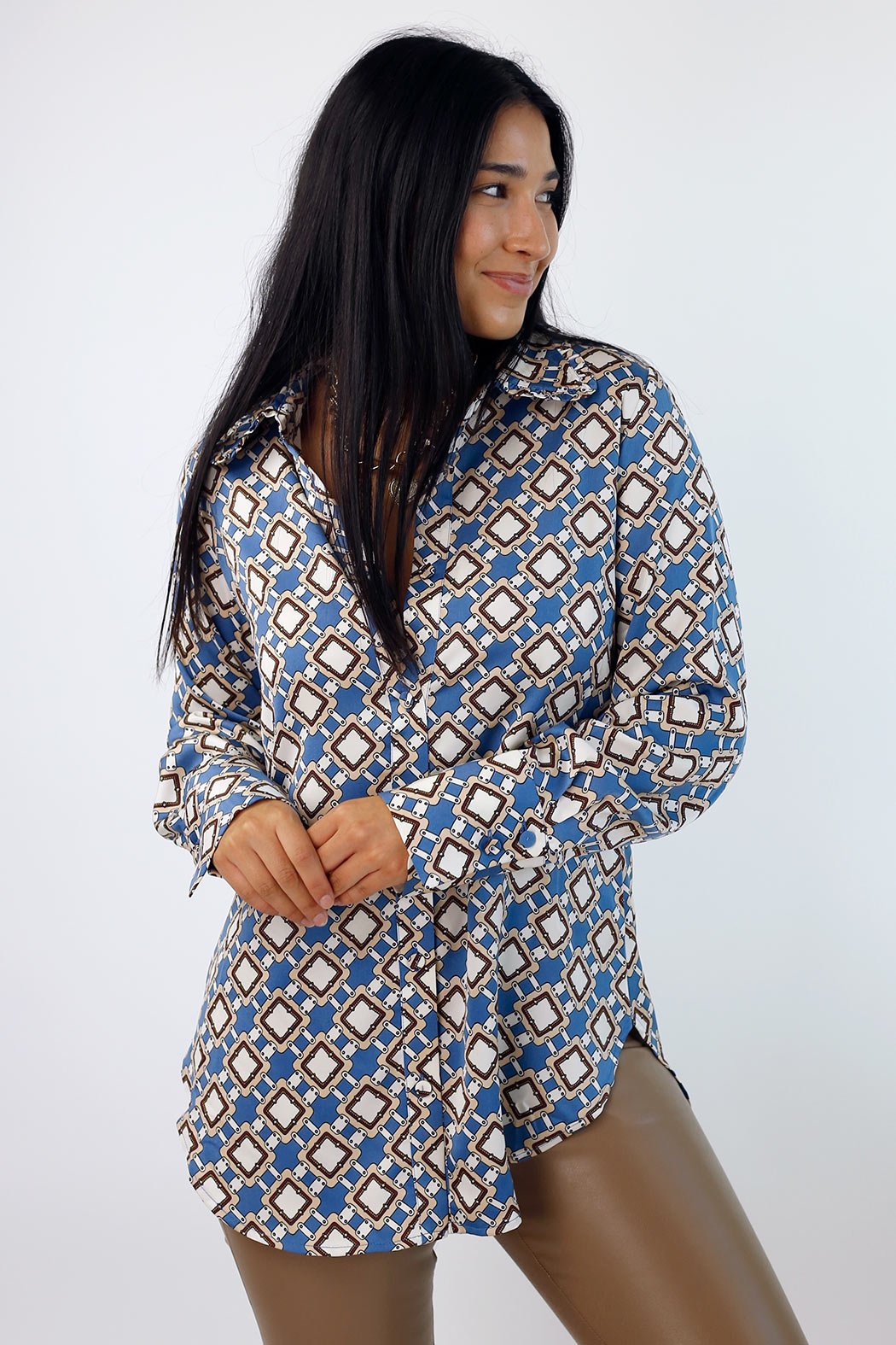 Blue Silky Ruffle Slim Fit Shirt - SALE