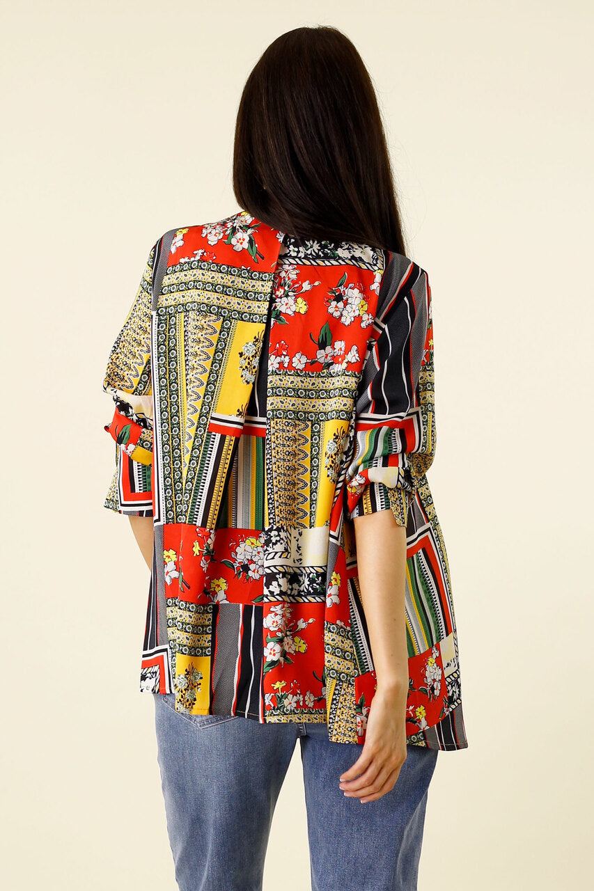 Red Patchwork Drape Shirt - SALE