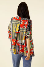Red Patchwork Drape Shirt - SALE