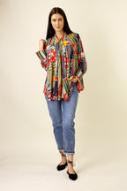 Red Patchwork Drape Shirt - SALE