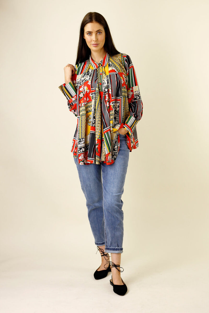 Red Patchwork Drape Shirt - SALE