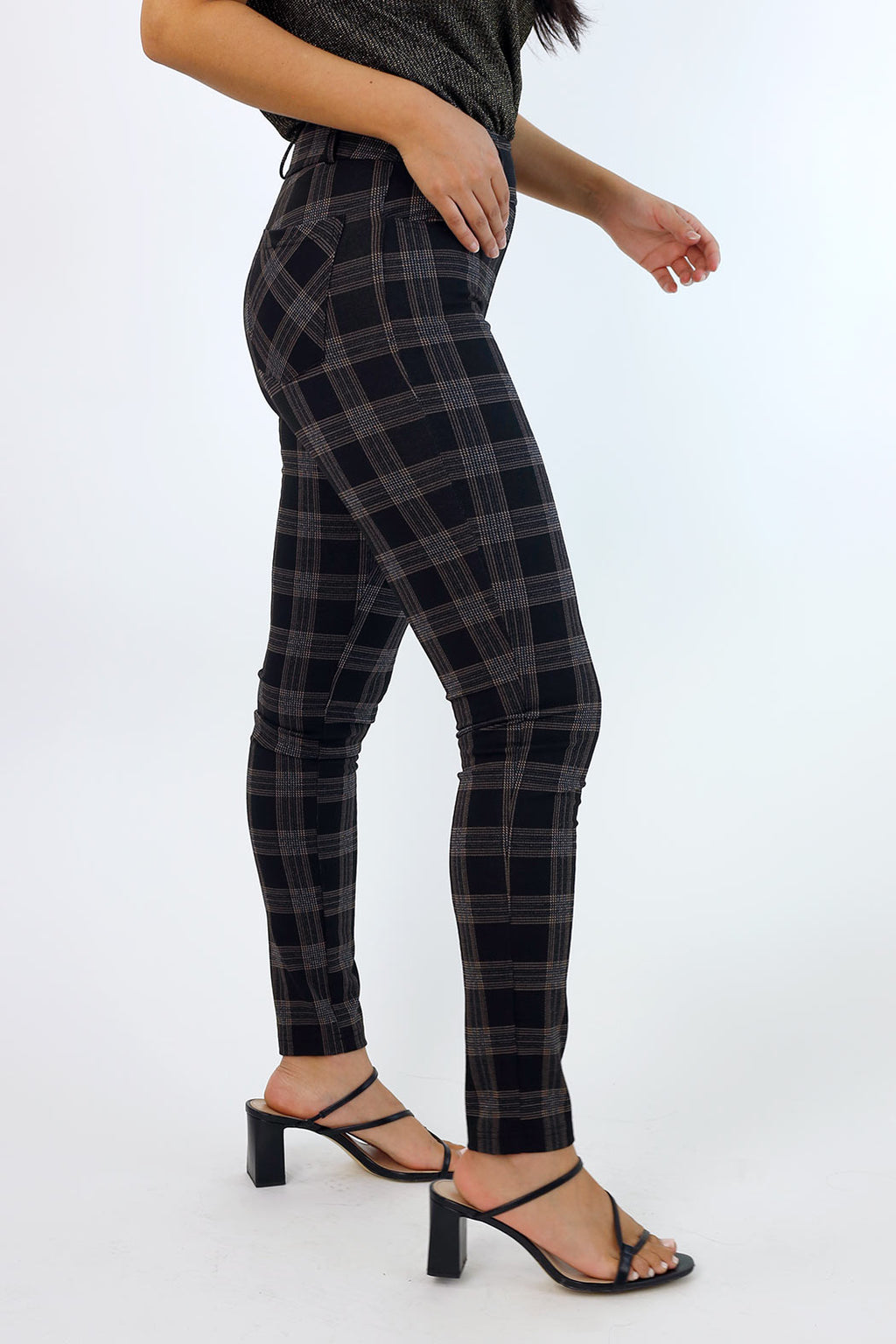 Tan Check Ponte Slim Pant - SALE