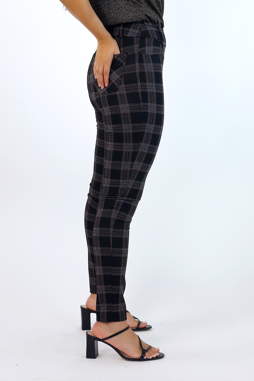 Tan Check Ponte Slim Pant - SALE