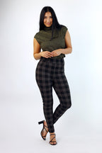 Tan Check Ponte Slim Pant - SALE