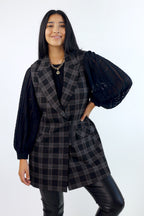 Black Stretch Lace Puff Top - SALE