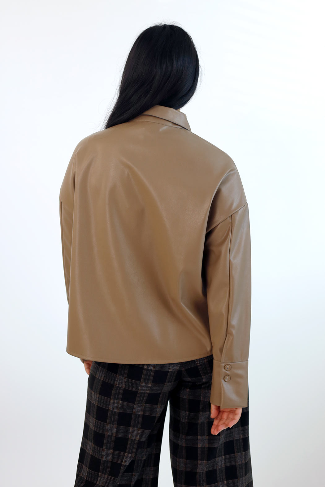 Mocha Vegan Leather Crop Jacket - SALE