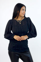 Black Stretch Lace Puff Top - SALE