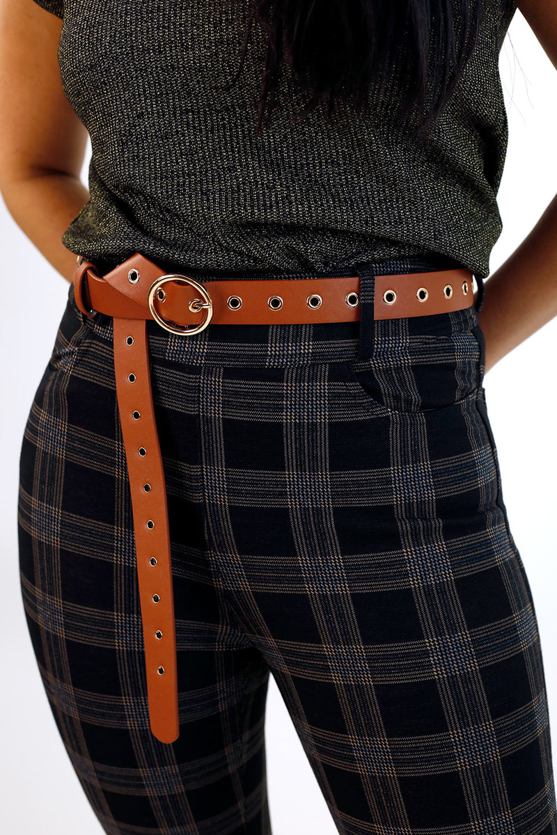 Tan Check Ponte Slim Pant - SALE