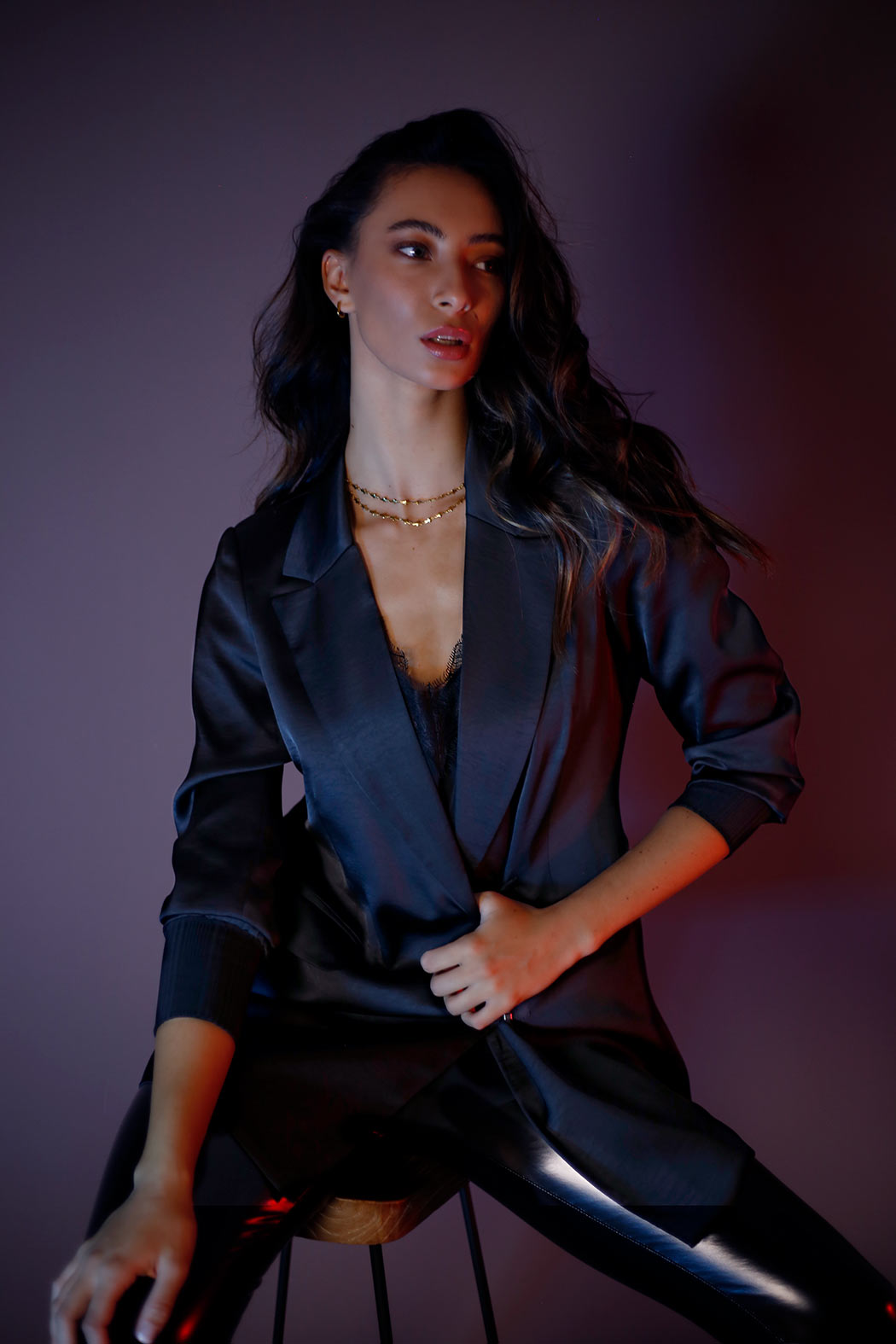 Black Satin Zippy Blazer - SALE