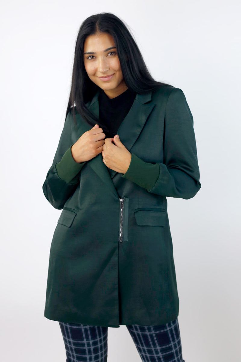 Teal Satin Zippy Blazer - SALE
