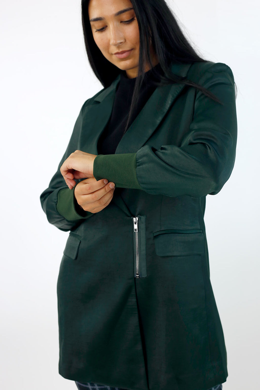 Teal Satin Zippy Blazer - SALE