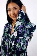 Navy Floral Silky Puff Shirt - SALE