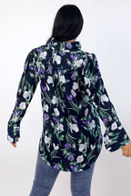 Navy Floral Silky Puff Shirt - SALE