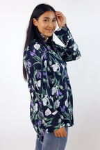 Navy Floral Silky Puff Shirt - SALE