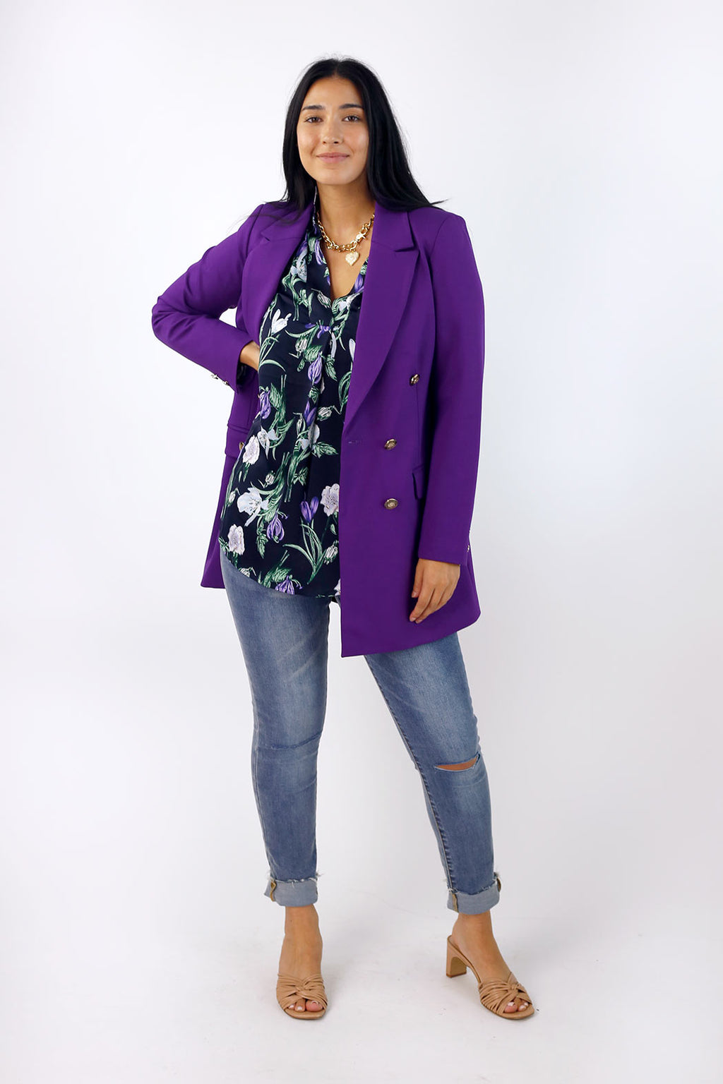 Navy Floral Silky Puff Shirt - SALE