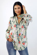 Mint Floral Silky Puff Shirt - SALE