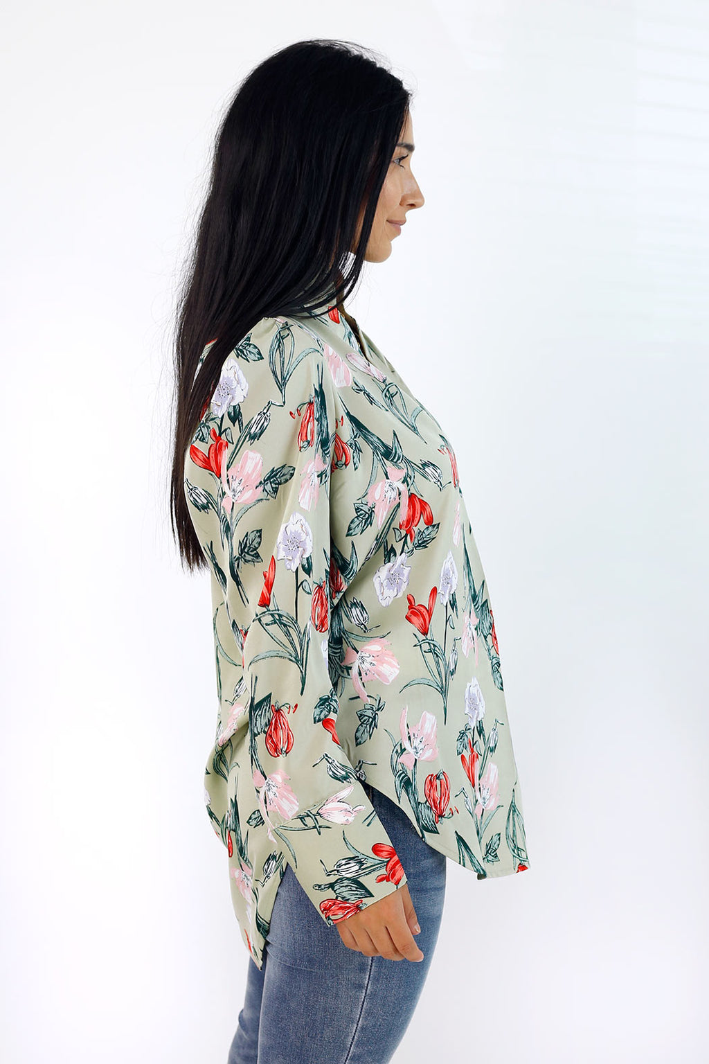 Mint Floral Silky Puff Shirt - SALE