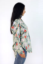 Mint Floral Silky Puff Shirt - SALE