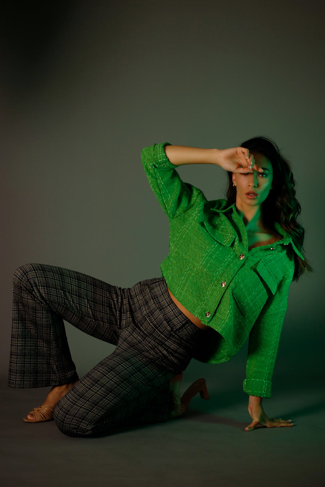 Green Textured Crop Blazer - FINAL SALE