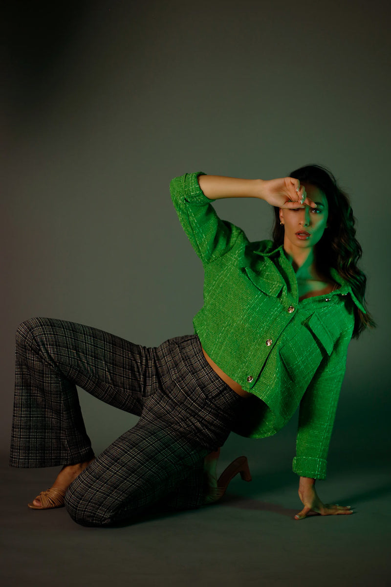 Green Textured Crop Blazer - FINAL SALE
