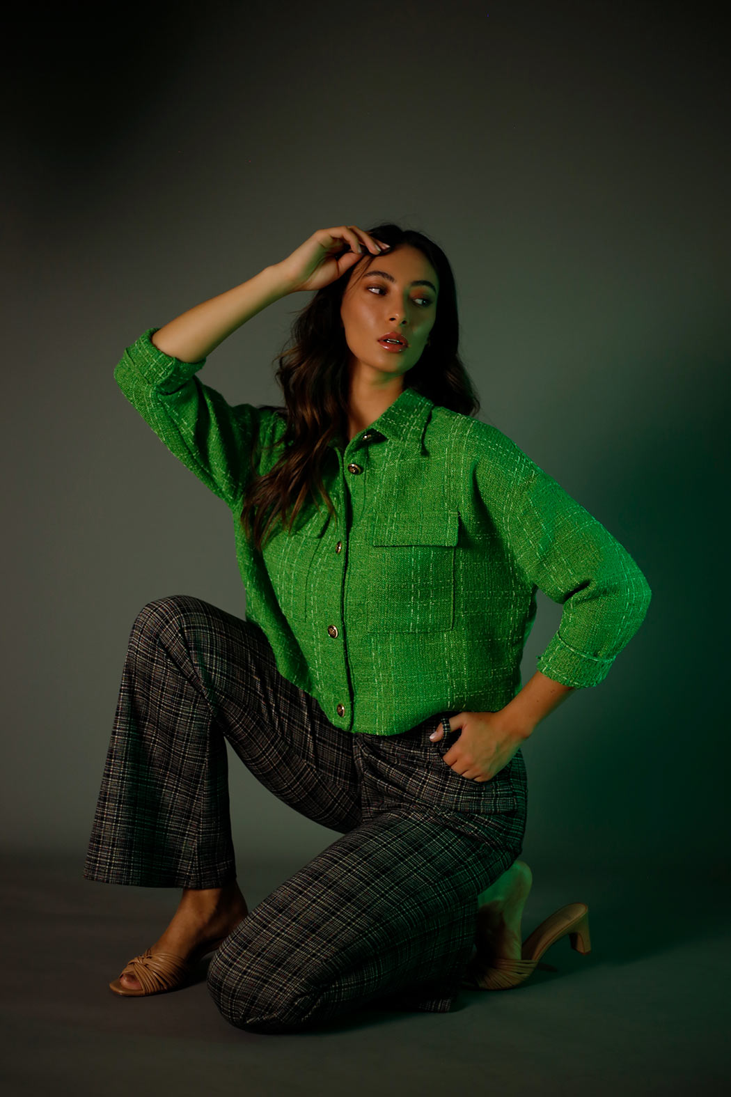 Green Textured Crop Blazer - FINAL SALE