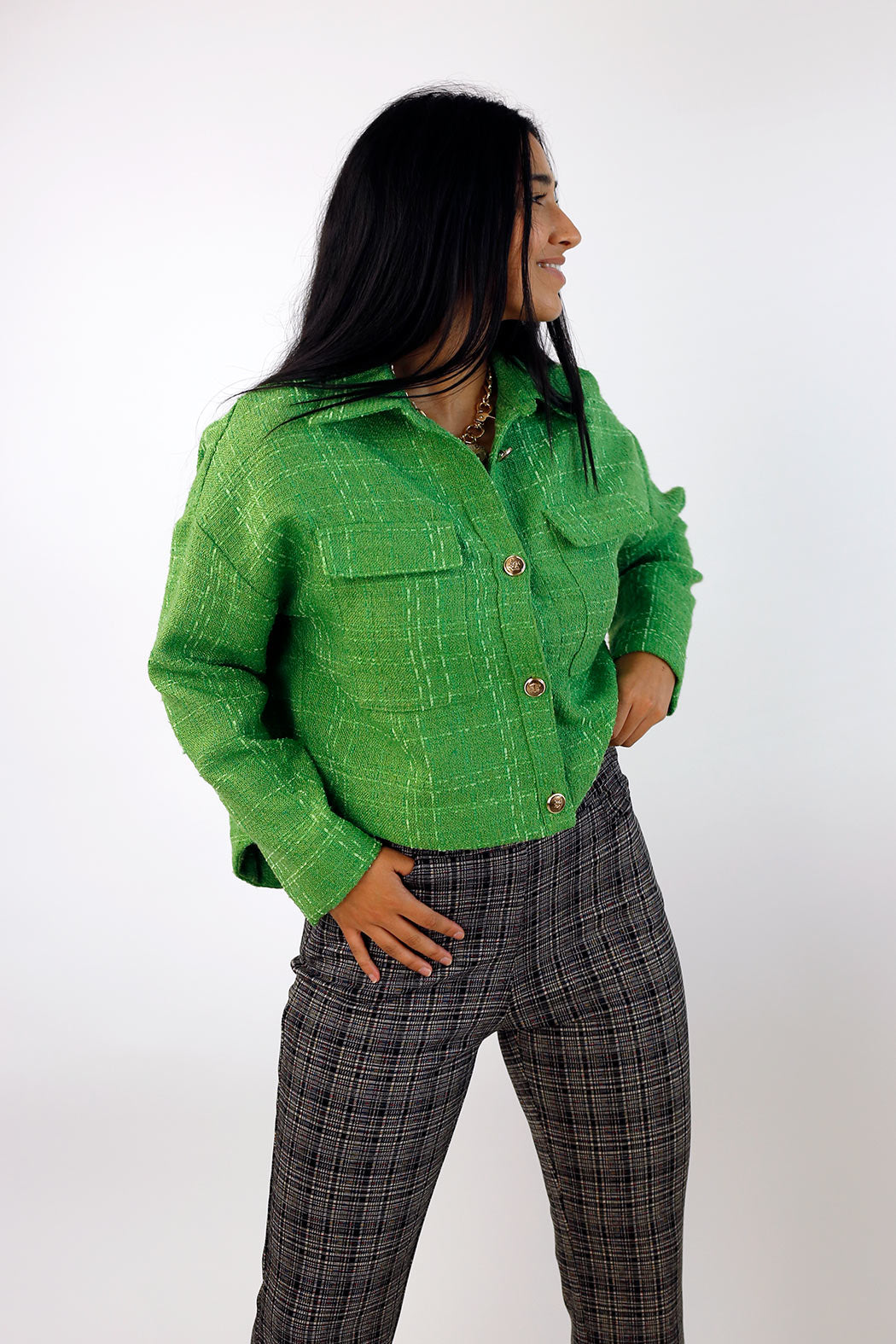 Green Textured Crop Blazer - FINAL SALE