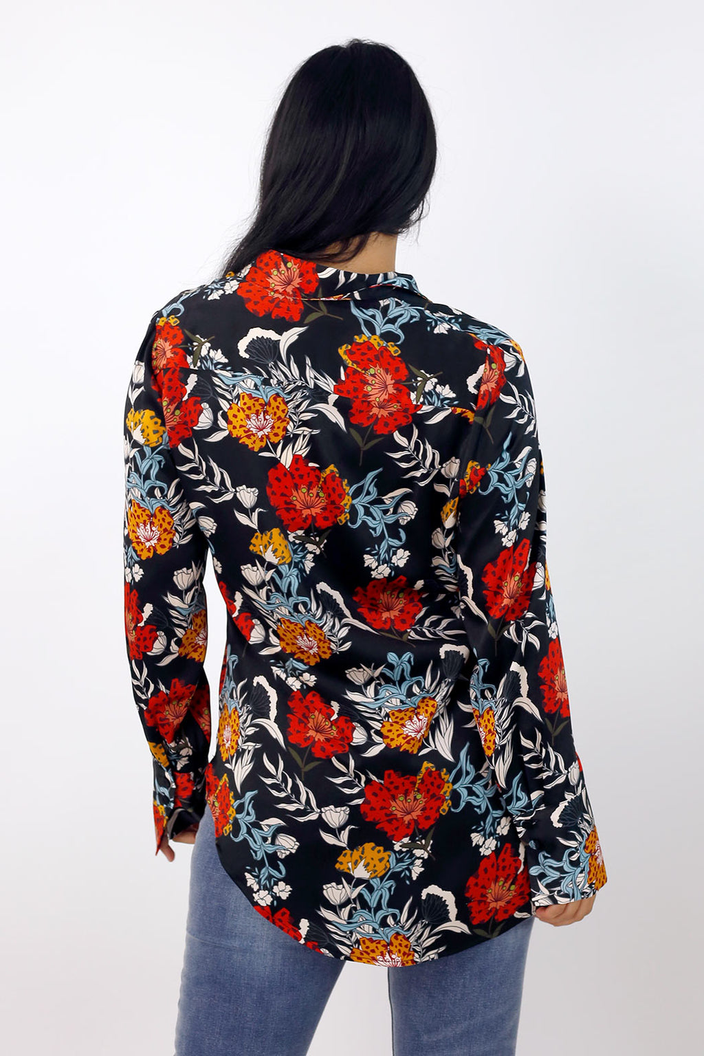 Black Floral Silky Asana Shirt - SALE