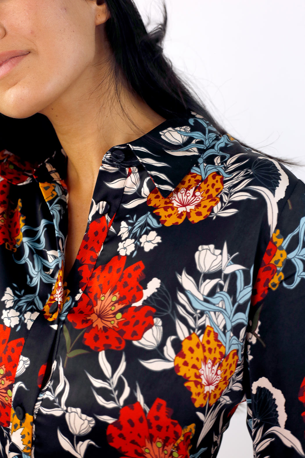 Black Floral Silky Asana Shirt - SALE