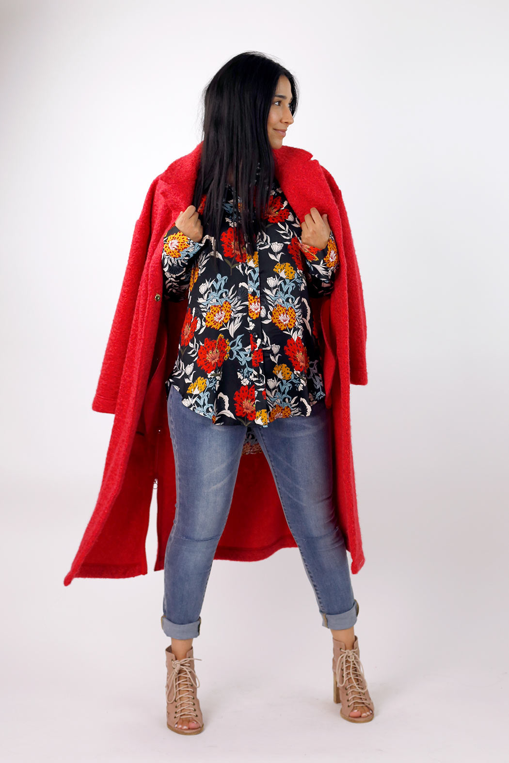 Black Floral Silky Asana Shirt - SALE