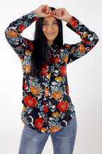 Black Floral Silky Asana Shirt - SALE