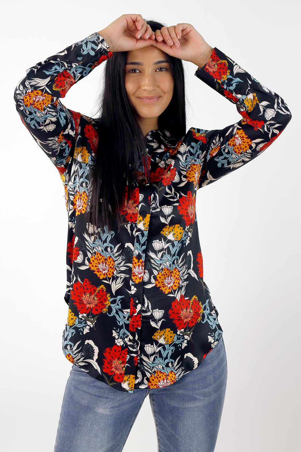 Black Floral Silky Asana Shirt - SALE