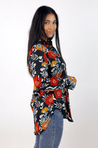 Black Floral Silky Asana Shirt - SALE