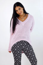 Pink Fluffy V Neck Jumper - SALE