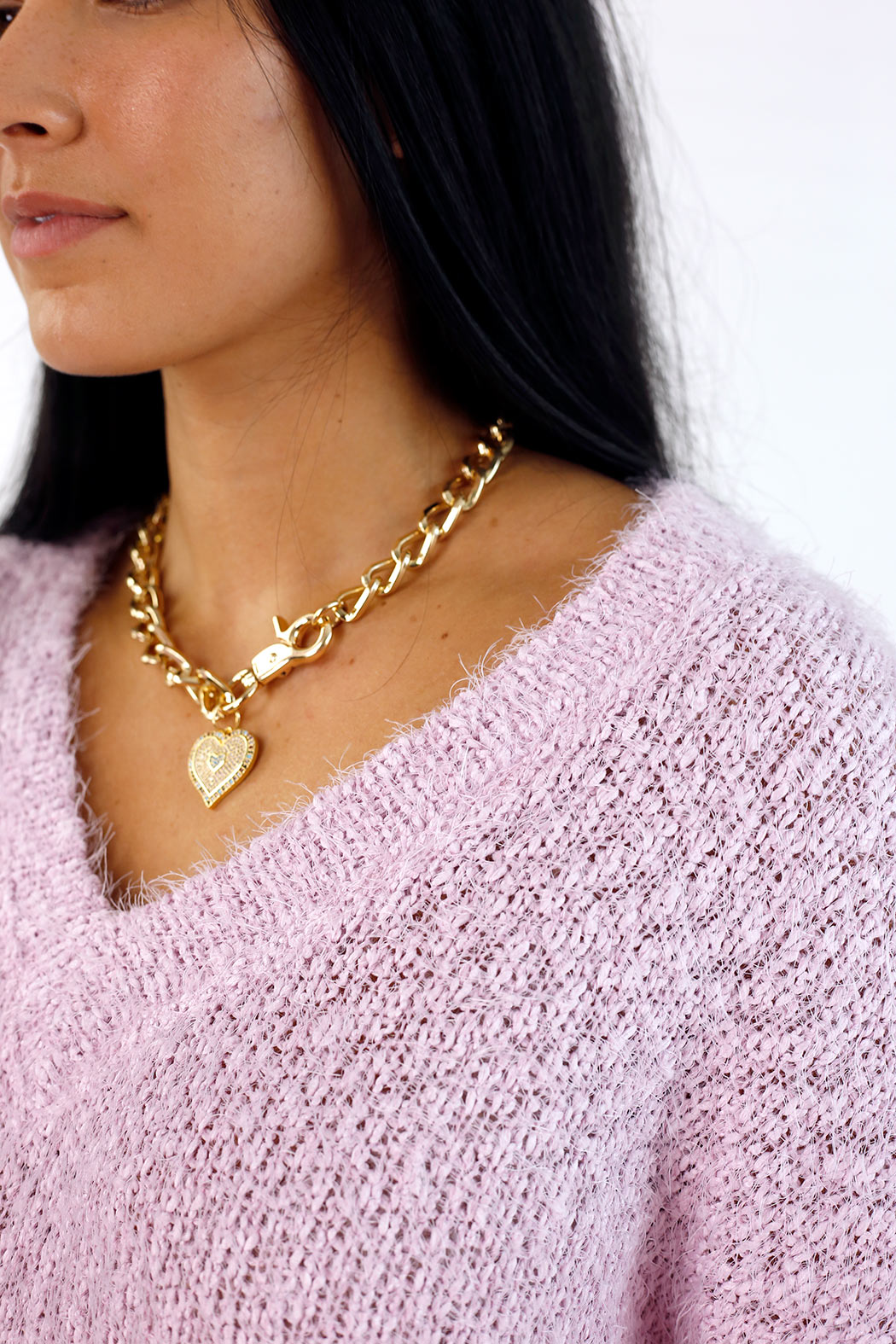 Pink Fluffy V Neck Jumper - SALE