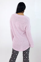 Pink Fluffy V Neck Jumper - SALE