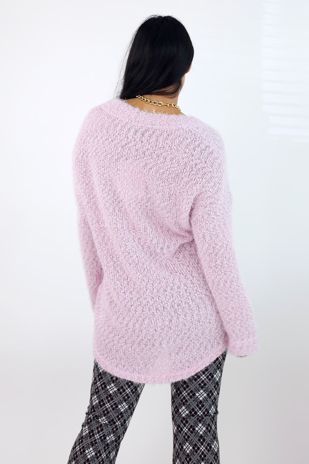 Pink Fluffy V Neck Jumper - SALE