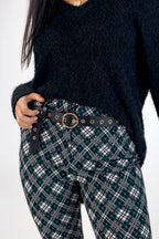 Green Check Ponte Zip Up Flare - FINAL SALE