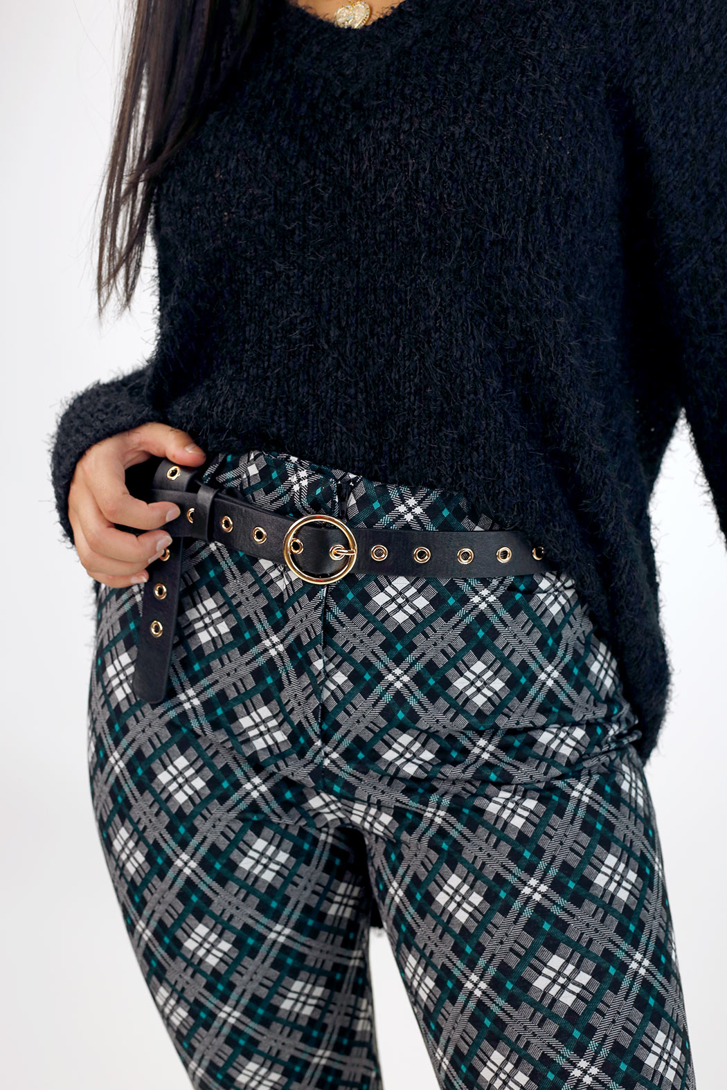 Green Check Ponte Zip Up Flare - FINAL SALE