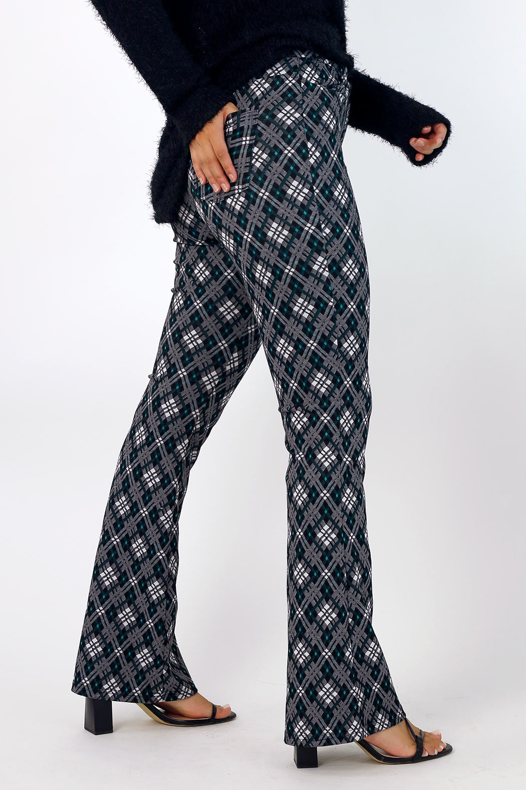 Green Check Ponte Zip Up Flare - FINAL SALE