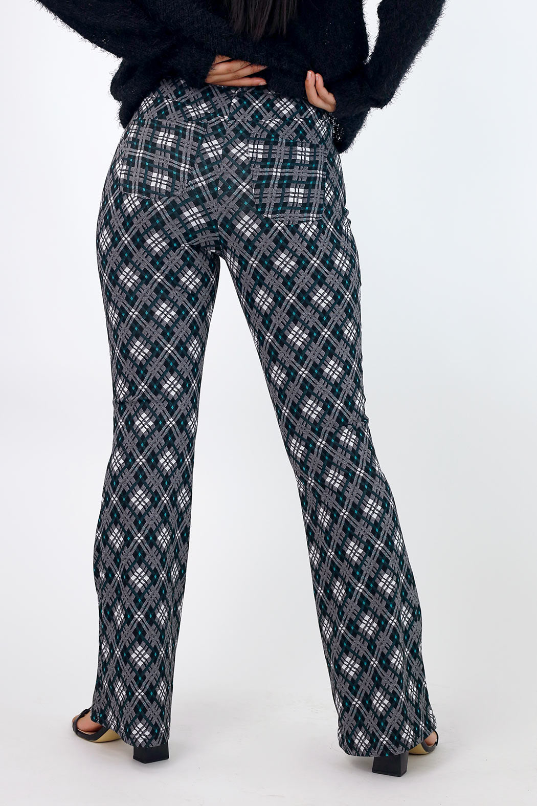 Green Check Ponte Zip Up Flare - FINAL SALE