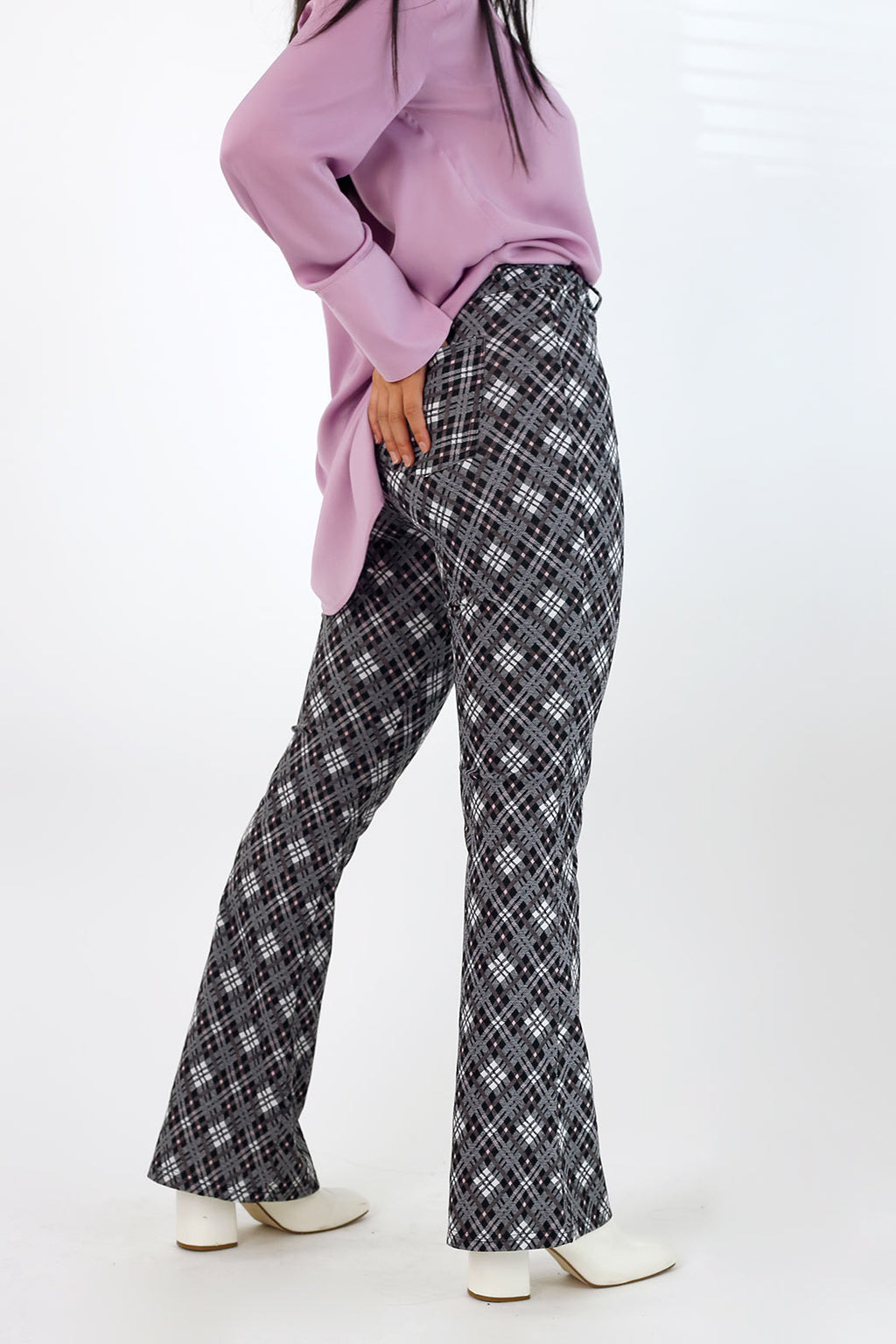 Pink Check Ponte Zip Up Flare -FINAL SALE