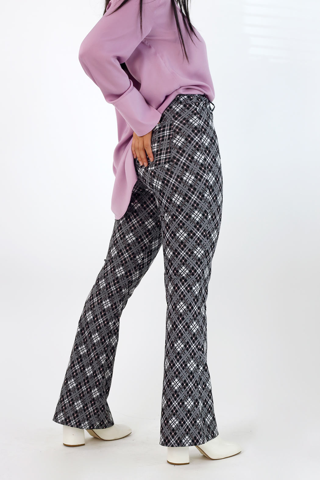 Pink Check Ponte Zip Up Flare -FINAL SALE