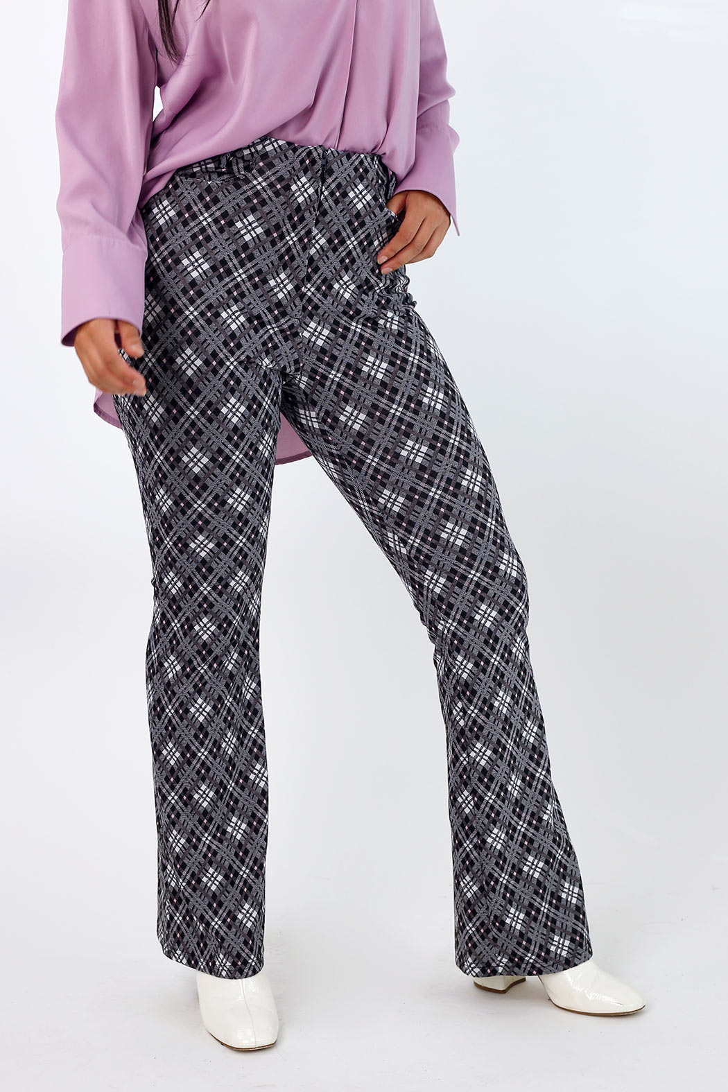 Pink Check Ponte Zip Up Flare -FINAL SALE