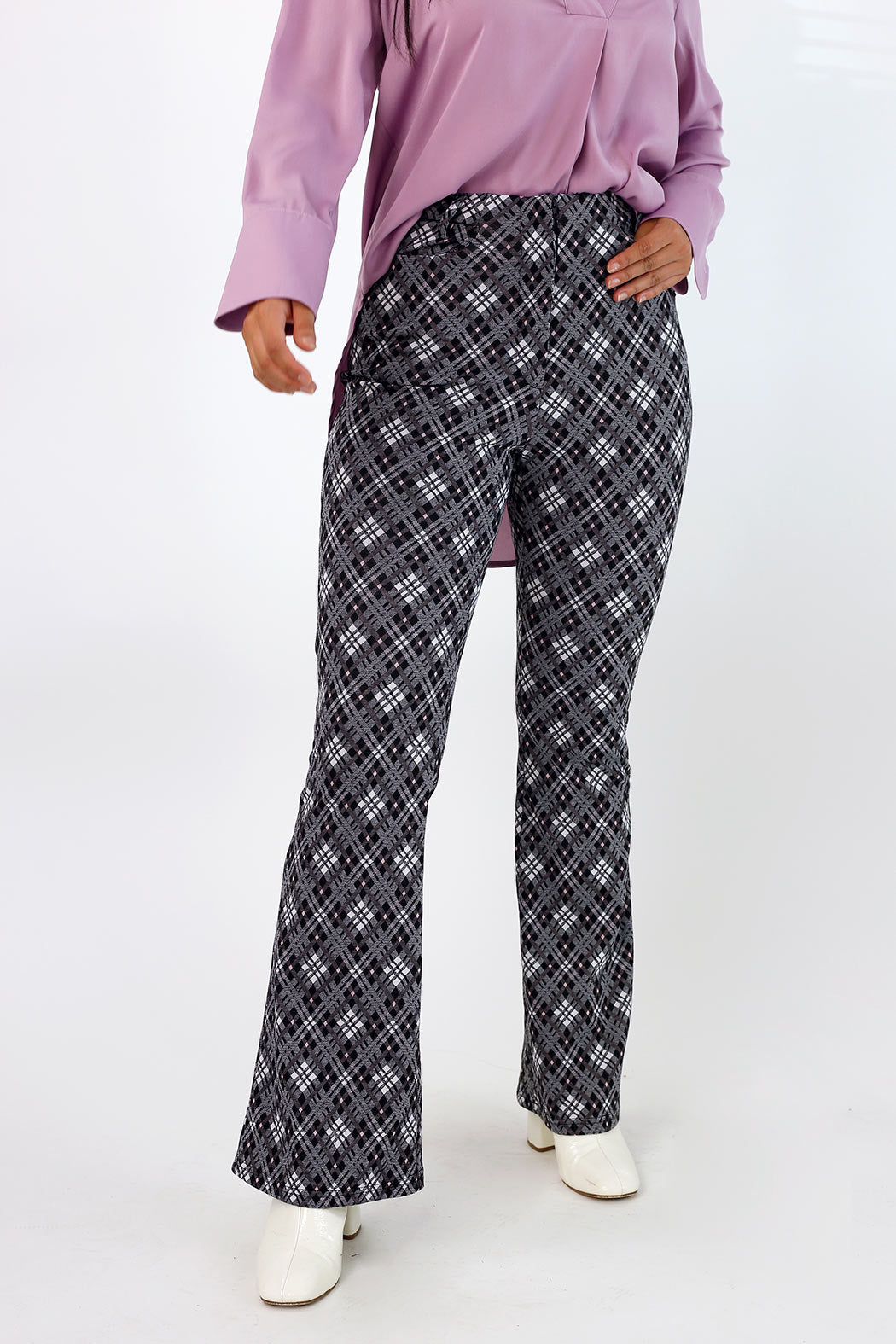 Pink Check Ponte Zip Up Flare -FINAL SALE