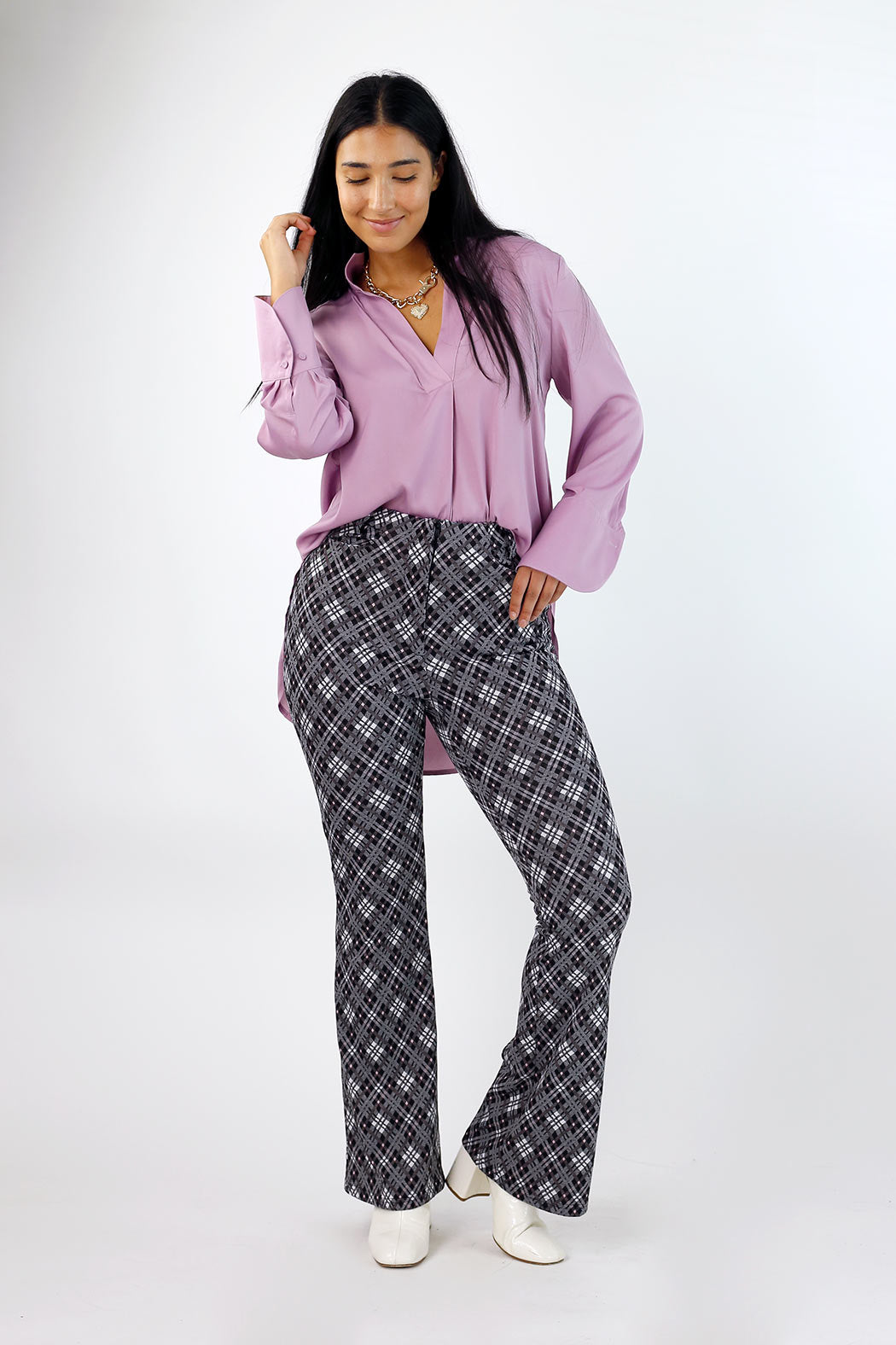 Pink Check Ponte Zip Up Flare -FINAL SALE
