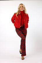 Crop Textured Blazer - Red- SALE